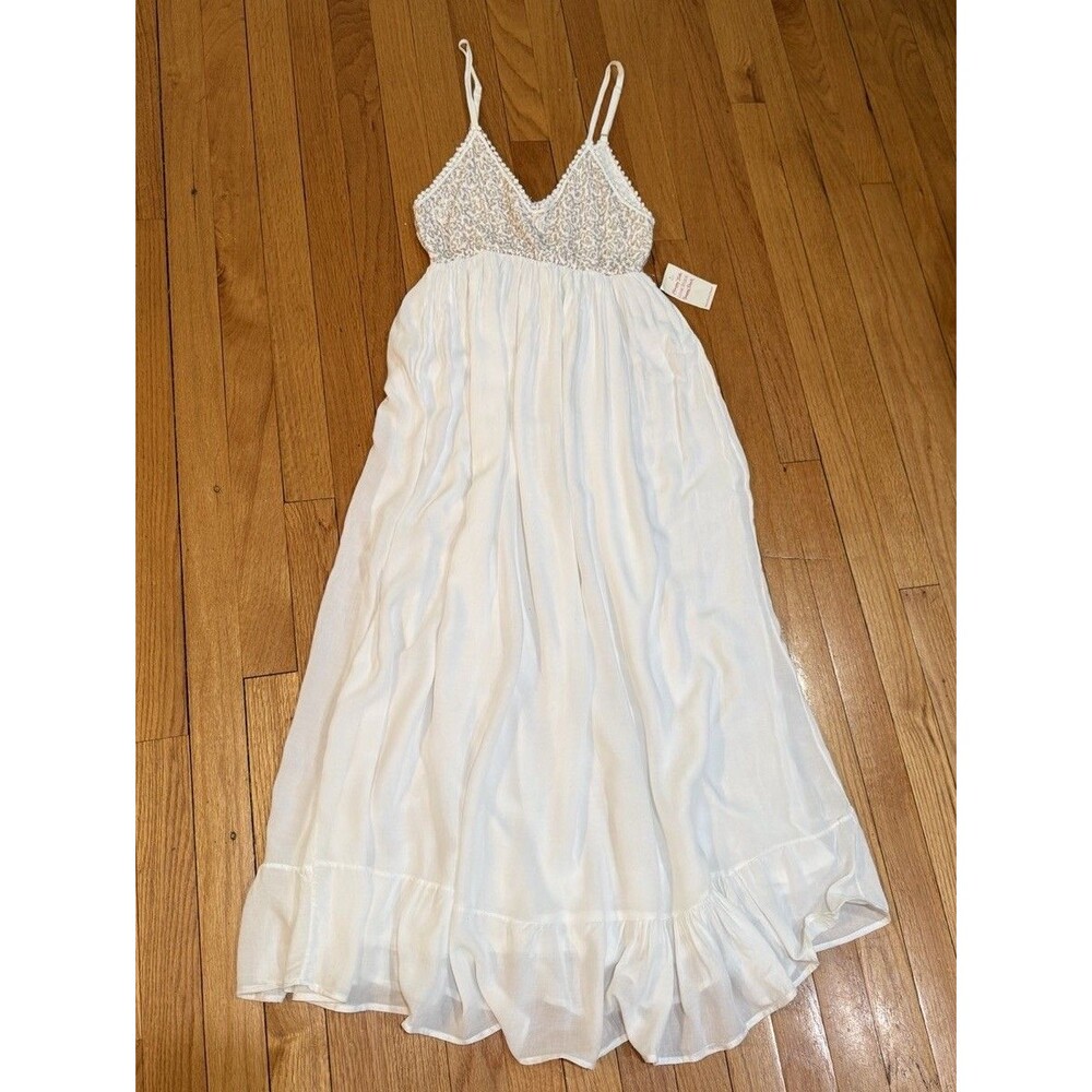 Scandal Italy Womens Summer Maxi Babydoll Dress Size S White Straps Lined NEW
